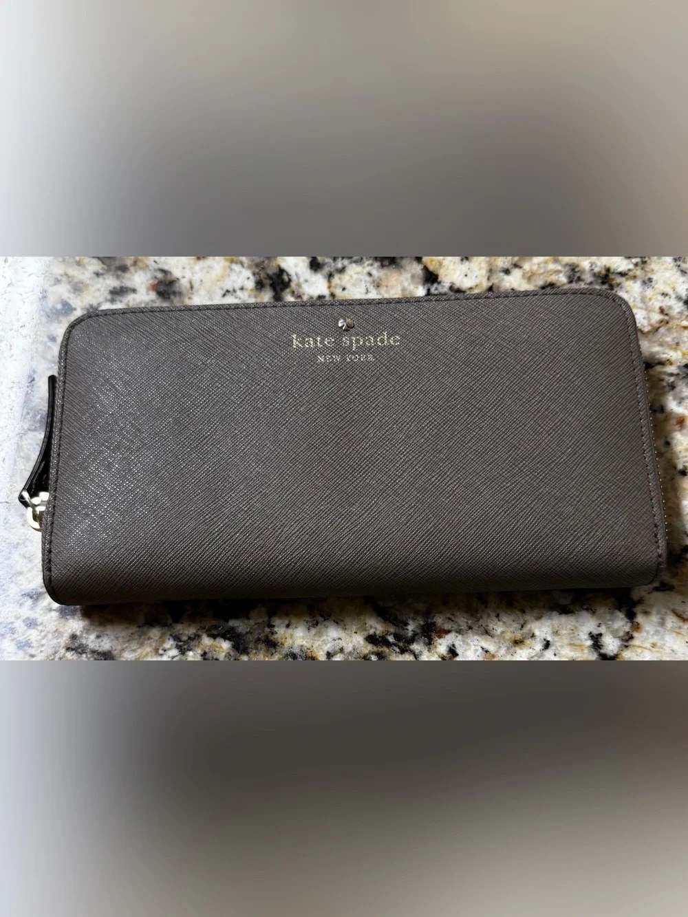Kate Spade New York Mushroom Gray Saffiano Leather Zip Around Continental Wallet